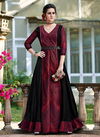 Black And Red Colour Latest Fancy Designer Wedding Wear Tusser Silk Digital Print Heavy Work Stylish Gown Collection 9008